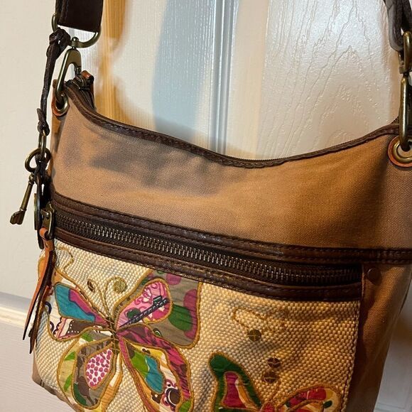Fossil long live vintage 1954 Butterfly  beige canvas crossbody bag - Picture 3 of 14